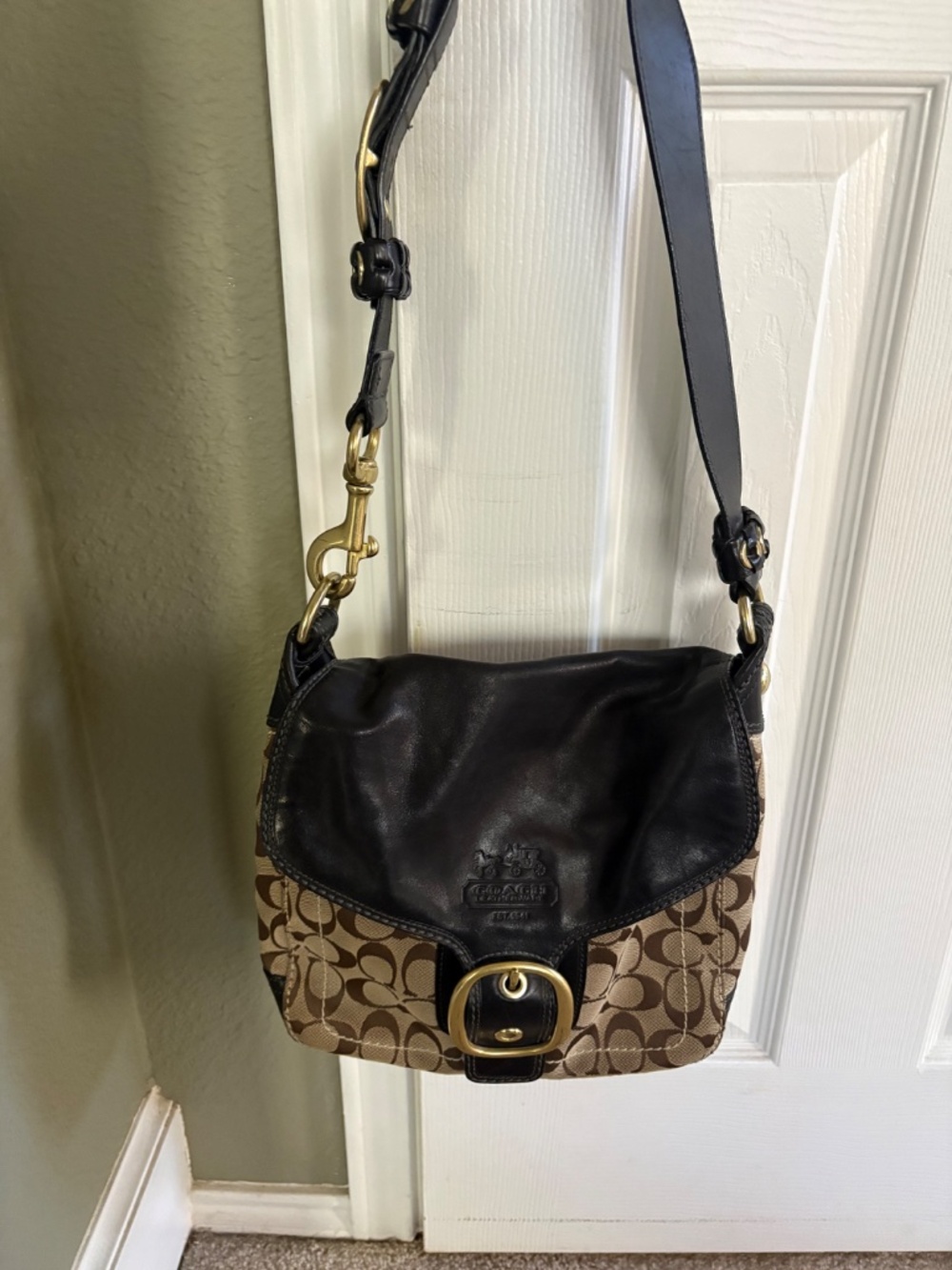 COACH BLEEKER SIGNATURE CANVAS LEATHER FLAP SHOULDER BAG - Picture 8 of 16